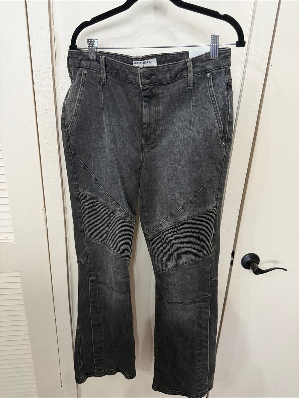 We The Free Black Wash Flare Biker Jeans
